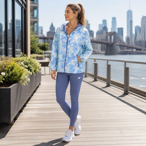 New Balance Jackets & Blazers - NEW BALANCE Women’s New Active Hoodie SMALL Windbreaker Floral Blue Jacket